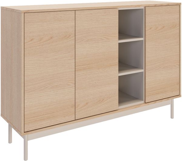 Selsey 'Layen' Sideboard 3-türig mit drei offenen Fächern Eichenholzoptik / Kaschmirgrau, 138 cm