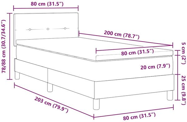 vidaXL Boxspringbett mit Kissen Dunkelbraun 80 x 200 cm Stoff 3338877 Bild 12