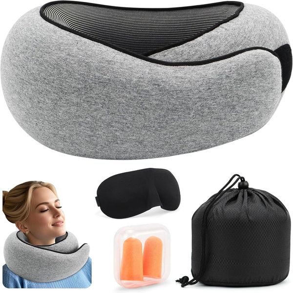 Vivitar Nackenkissen für die Reise - memory-foam Ergonomisches Reisekissen, Reise-Nackenkissen-Set für entspannten Komfort auf Flügen, Autoreisen, Kompakte Nackenstütze für Flugzeug, Zug - Ideal für Schlafkomfort, mit Ohrstöpseln, Schlafmaske und Aufbe...