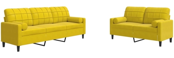 vidaXL 2-tlg. Sofagarnitur mit Kissen und Nackenrollen Gelb Samt 3278417
