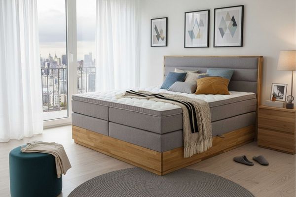 Home affaire Boxspringbett Evelina, Doppelbett, Polsterbett, Komfortbett, 160 & 180 cm, inkl. 6 cm Topper, zwei Bettkästen, Taschen-Federkernmatratze in H3