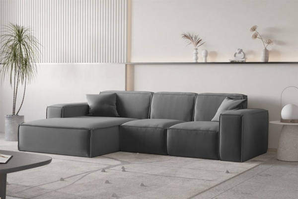 Ecksofa Designersofa CELES PREMIUM Stoff Opera Velvet Dunkelgrau Ottomane Links