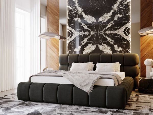GRAINGOLD Mellow Polsterbett 120x200, mit hohem Kopfteil und Bettkasten, Velour-Stoff, Dunkelgrau