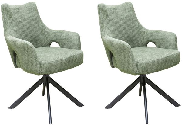 LC Home 2er Set Esszimmerstuhl Drehstuhl »Livrono« Webstoff Grün Polsterstuhl