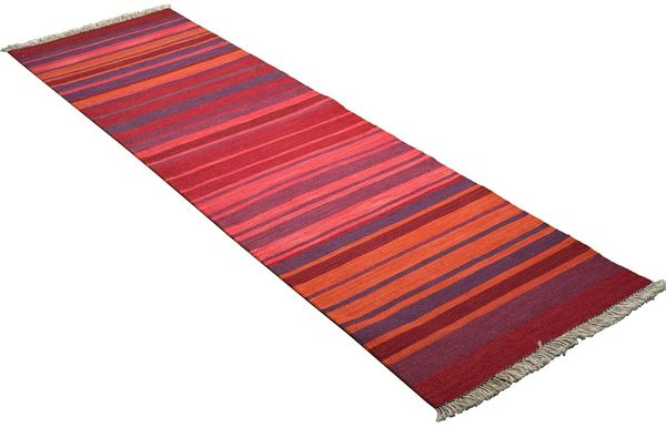 Looma 'Pouya' Kelim Gashgai handgewebt, Schurwolle Rot-Rosa, 61x202 cm Bild 5