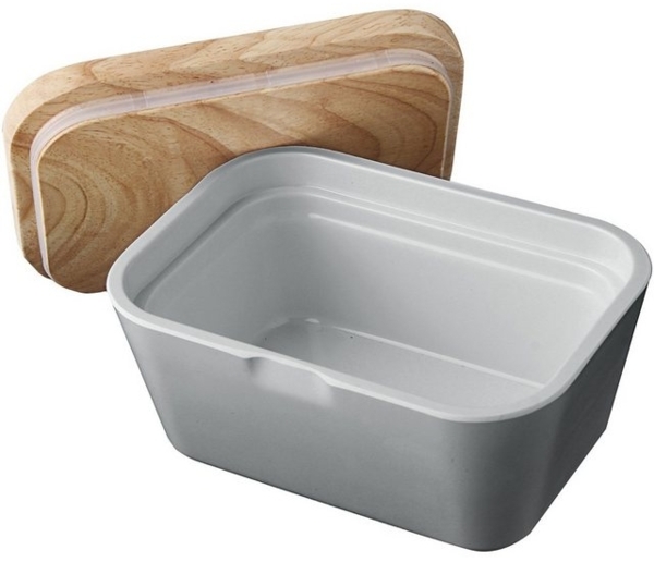 BRUNNER Butterdose Melamin Butterdose Butter Schale, Melamin-/Mineralgemisch, Behälter Holz Brett Deckel Eckig Bild 3