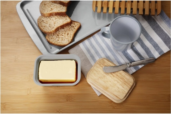 BRUNNER Butterdose Melamin Butterdose Butter Schale, Melamin-/Mineralgemisch, Behälter Holz Brett Deckel Eckig Bild 2