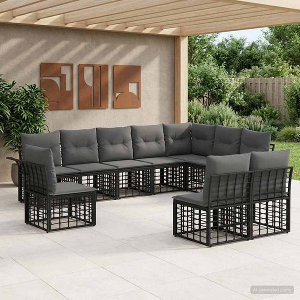 vidaXL Outdoor-Sofagarnitur 10 pcs Schwarz und Dunkelgrau Polyester 3437707