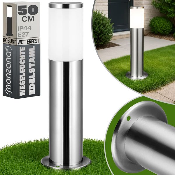 MONZANA® Außenleuchte IP44 Wetterfest Edelstahl E27 Silber 50cm Außen Garten Wegeleuchte Standleuchte Gartenleuchte