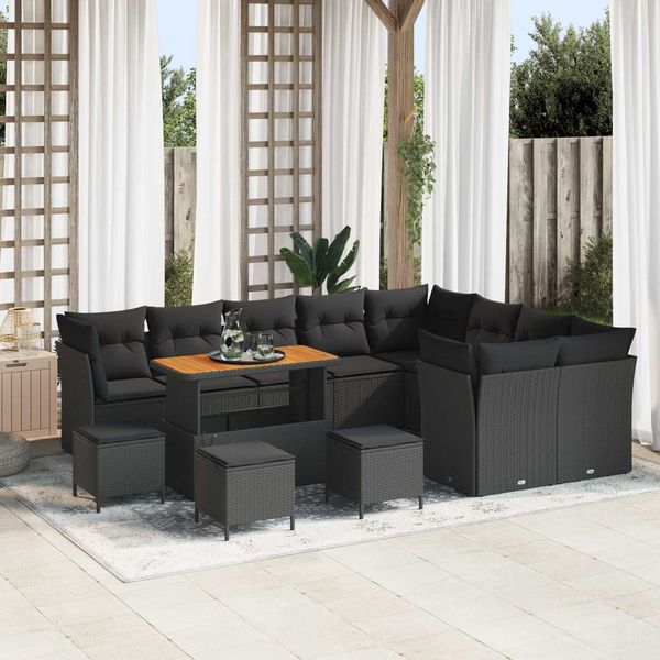 vidaXL Garten-Sofa-Set mit Kissen mit Speicher 13 pcs Schwarz 3363479