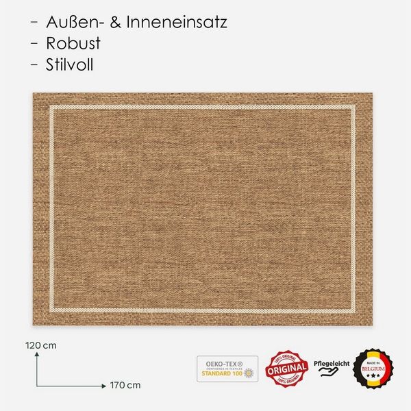 DomDeco Outdoorteppich In- & Outdoor Teppich UMAR, Serie "Tilo", Braun, 120 x 170 cm, Rechteckig, Wetterfest & UV-beständig, schimmelresistent