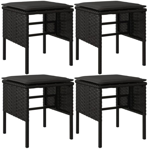 vidaXL Gartenhocker mit Kissen 4 Stk. Schwarz Poly Rattan 362340
