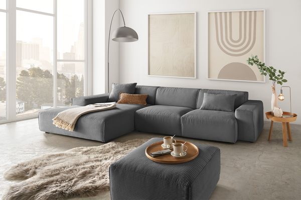 KAWOLA Sofa RANI Ecksofa Cord grau Recamiere links 71 x 189 x 299 cm