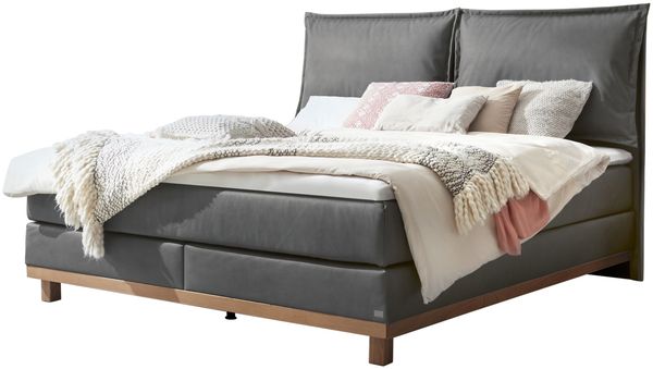 Zamora Boxspringbett grau Eiche MassivholzPolyester 203cm x 172cm x 128cm