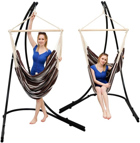 XXL Hängesessel 185x130cm mit braunen Streifen + 210cm Gestell Bild 3