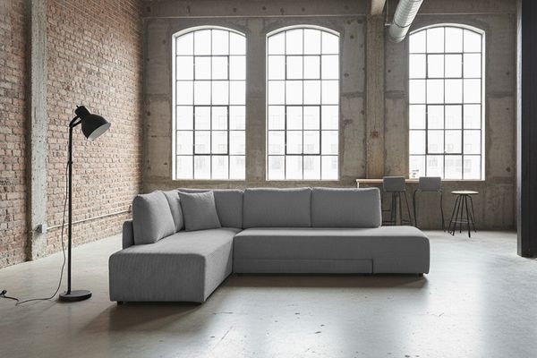 KAWOLA Schlafsofa SADIRA Ecksofa Cord grau Recamiere links 89 x 209 x 288 cm