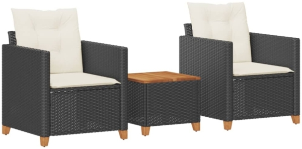 vidaXL 3-tlg. Bistro-Set mit Kissen Schwarz Poly Rattan Akazienholz 366309
