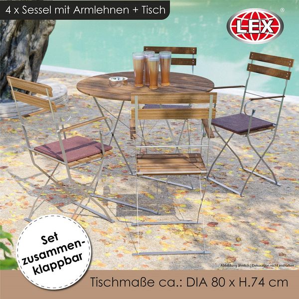 Biergarten Set Sitzgruppe Biergartenmöbel Stuhl Armlehnen Tisch Ø 80 cm 5tlg.