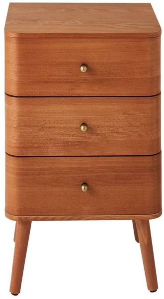 Calicosy 'KARL' Nachttisch mit 3 Schubladen und abgerundeten Kantenfronten H71 cm - Helles Holz