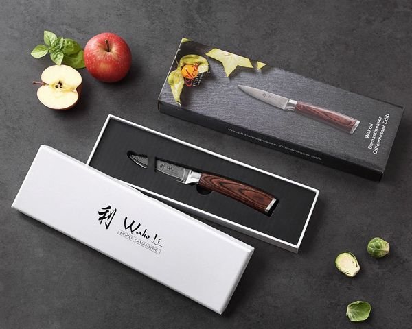 Wakoli Gemüsemesser EDIB Damast Officemesser I Küchenmesser Kochmesser I 8cm Klinge, VG10 Kern, 67 Lagen Damaststahl, Pakkaholzgriff, inkl. Geschenkbox