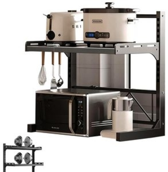 MODFU Küchenregal Multifunktionales Mikrowellenregal Haushaltsregal, höhenverstellbar mit Haken Anti-Rutsch Füße 1-tlg, rostfrei pflegeleicht für Mikrowelle Mini-Ofen Reiskocher Bild 6