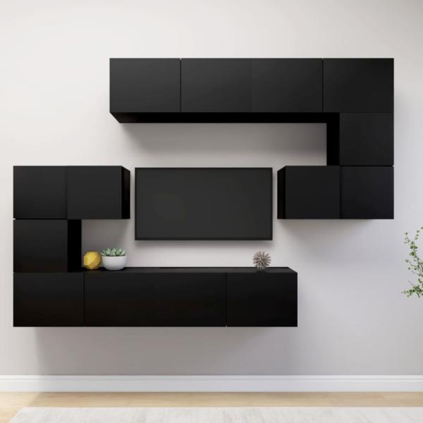 8-tlg. TV-Schrank-Set Schwarz Spanplatte [3078828]