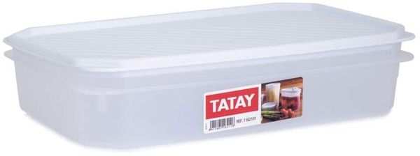 TATAY Frischhaltedose 2,1L Top Flex | Druckdeckel | Vorratsdosen mit Deckel Luftdicht | Geeignet für Mikrowelle, Spülmaschine, Kühlschrank, Gefrierfach | Kunststoff BPA-frei | 28,5 x 18,5 x 6 cm, Weiß