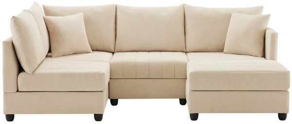 Merax Ecksofa 5-Sitzer Schlafsofa mit umwandelbarem Hocker, 1 Teile, Modulare Sofa L-förmiges/U-förmiges Couch Polstersofa Baumwoll-Leinen