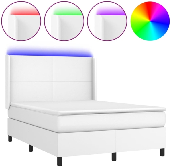 vidaXL Boxspringbett mit Matratze & LED Weiß 140x190 cm Kunstleder 3139260