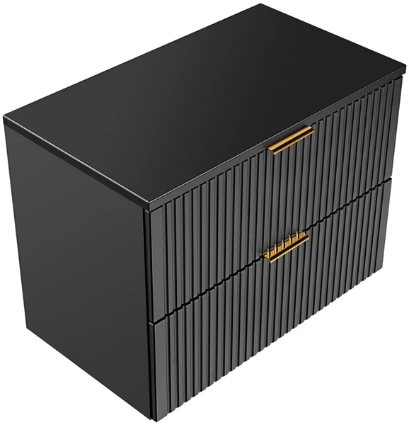 Vente-unique - Waschbeckenunterschrank hängend mit Aufsatzwaschbecken - Streifenoptik - Schwarz - 80 cm - ZEVARA Bild 7