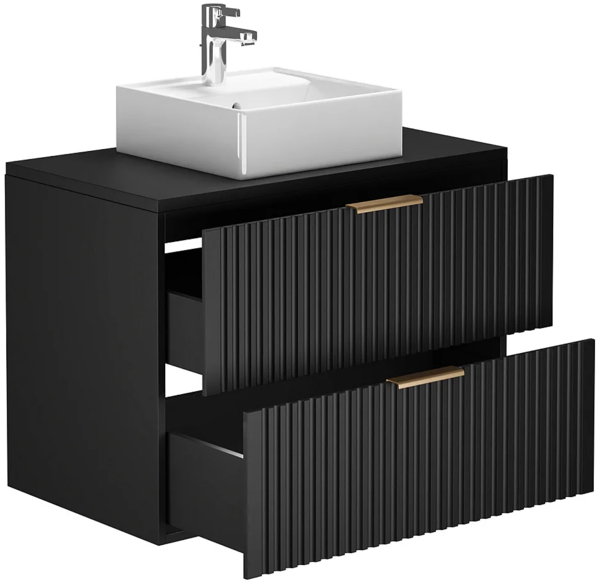 Vente-unique - Waschbeckenunterschrank hängend mit Aufsatzwaschbecken - Streifenoptik - Schwarz - 80 cm - ZEVARA Bild 4
