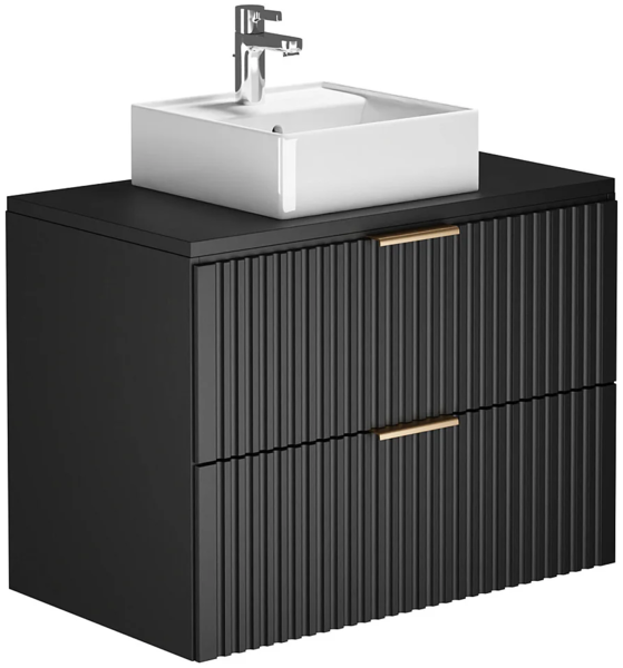 Vente-unique - Waschbeckenunterschrank hängend mit Aufsatzwaschbecken - Streifenoptik - Schwarz - 80 cm - ZEVARA Bild 3