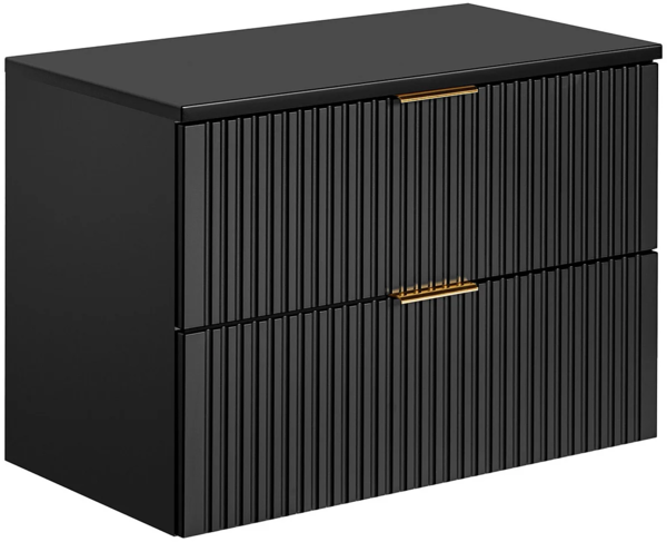 Vente-unique - Waschbeckenunterschrank hängend mit Aufsatzwaschbecken - Streifenoptik - Schwarz - 80 cm - ZEVARA Bild 5