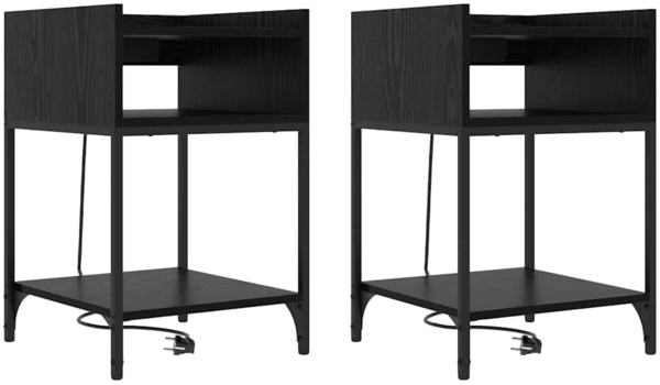 vidaXL Nachttisch mit Regal 2 pcs Schwarz Eichen-Optik 40 x 40 x 61 cm 859471