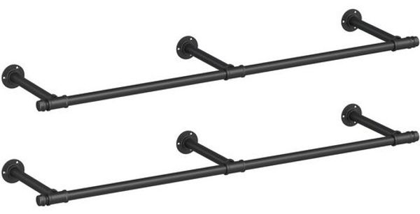 SONGMICS Kleiderstange für die Wand, 2er Set, Kleiderständer Wandmontage, Industrie-Design, platzsparend, 30 x 170 x 7 cm, 68 kg Belastbarkeit, einfache Montage, schwarz HSRDE104B02