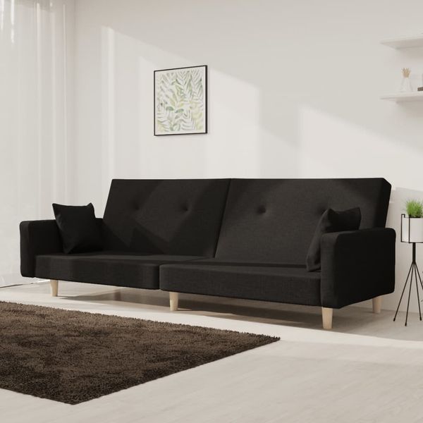Schlafsofa 2-Sitzer, Moderne Sofa mit 2 Kissen Schwarz Stoff