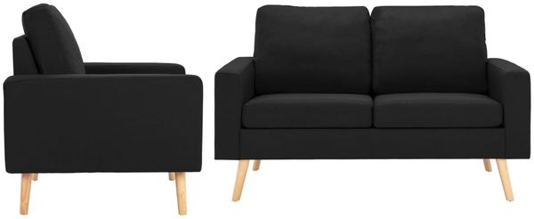 vidaXL 2-tlg. Sofagarnitur Stoff Schwarz [3056623]