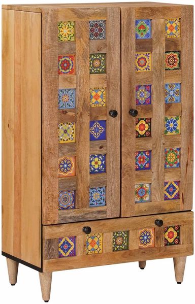vidaXL Highboard mit Tür Natur 60 x 33,5 x 100 cm Massivholz Mango 4018290
