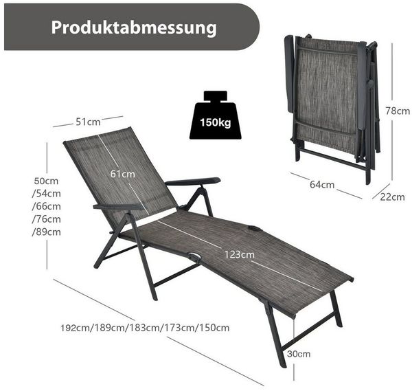 COSTWAY Gartenliege Liegestuhl, 7-stufig verstellbar
