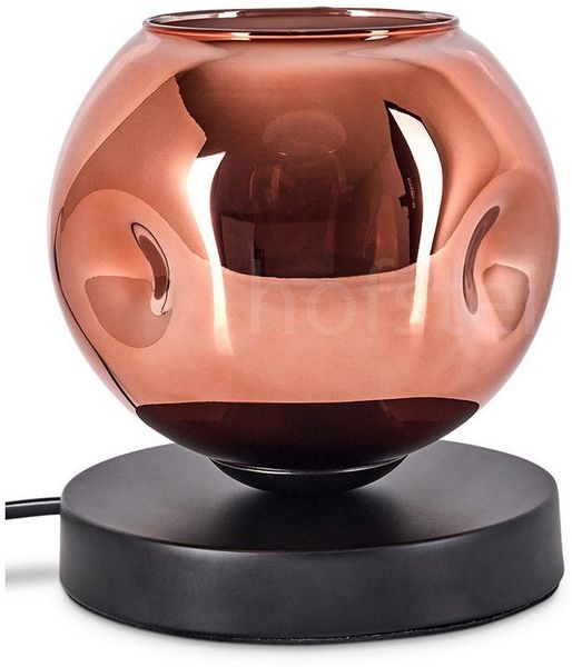 hofstein Tischleuchte Tischlampe aus Metall/Glas in Schwarz/Kupferfarben, ohne Leuchtmittel, mit Glasschrim(15cm), Schalter am Kabel, 1 x E27, ohne Leuchtmittel
