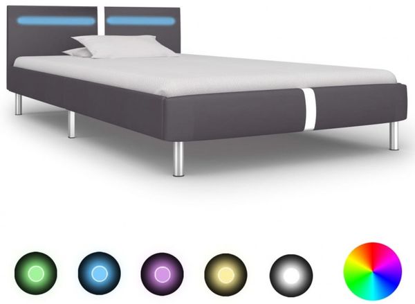 vidaXL Bettgestell mit LED-Beleuchtung, Kunstleder Grau, 90x200 cm