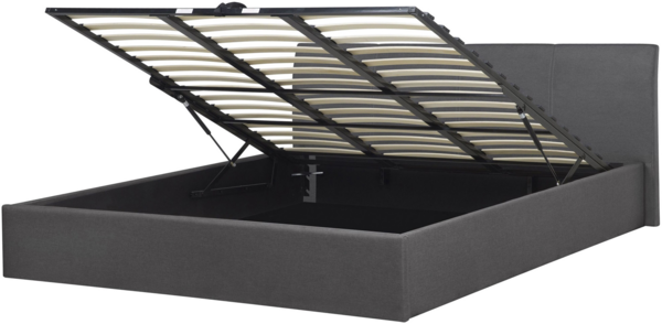 Polsterbett Leinenoptik grau mit Bettkasten hochklappbar 180x200 cm ORBEY