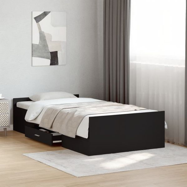 vidaXL Bettgestell mit Schubladen Schwarz 75x190 cm Holzwerkstoff 3280350
