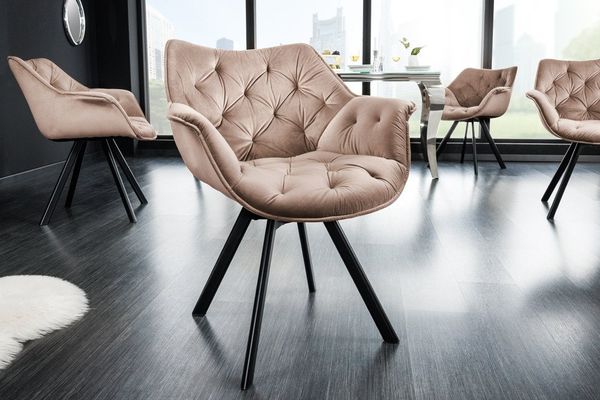 riess-ambiente Polsterstuhl THE DUTCH COMFORT greige / schwarz (Einzelartikel, 1 St), Esszimmer · Samt · Metall · mit Armlehne · 180° drehbar · Retro
