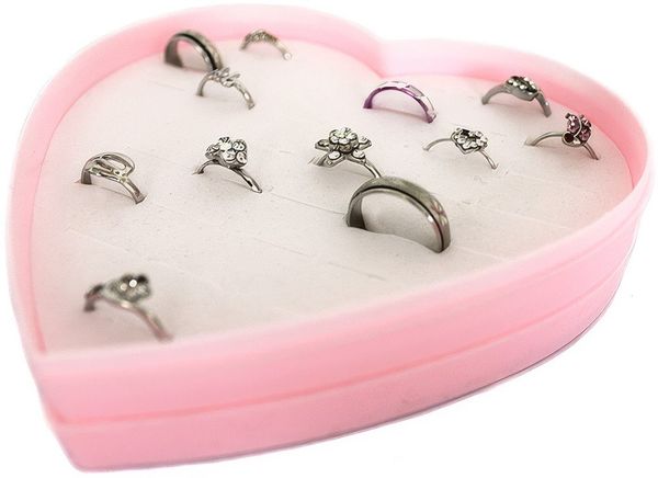 Yudu Schmuckkasten Ringkasten „Herz“ Schmuckbox für 36 Ringe mit Deckel Rosa