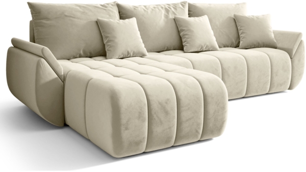 Selsey 'Romuldi' Ecksofa mit Schlaffunktion, Stauraum, Samtbezug, Creme, linksseitig