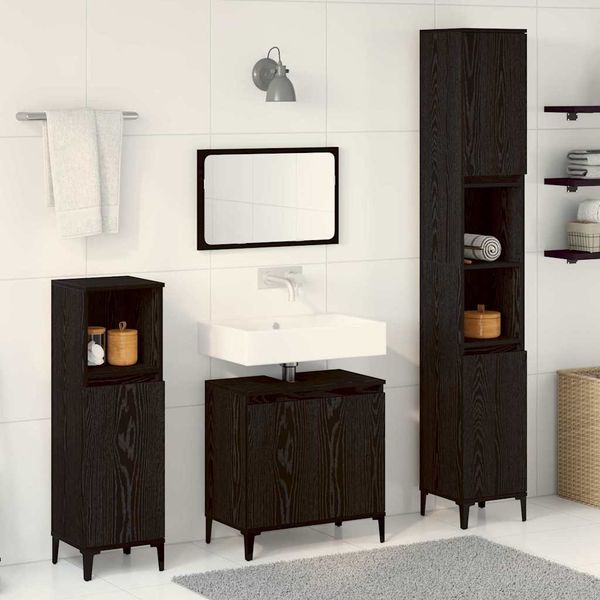 vidaXL Badezimmermöbel-Set Wandmontiert 3 pcs Schwarz Eichen-Optik 3333089