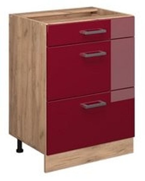 Vicco Küchenschrank Küchenzeile R-Line, Bordeaux Hochglanz, Schubladenunterschrank 60 cm, ohne AP Bild 6