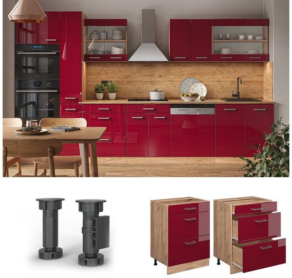 Vicco Küchenschrank Küchenzeile R-Line, Bordeaux Hochglanz, Schubladenunterschrank 60 cm, ohne AP Bild 2