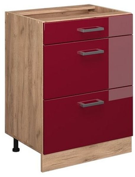 Vicco Küchenschrank Küchenzeile R-Line, Bordeaux Hochglanz, Schubladenunterschrank 60 cm, ohne AP Bild 4
